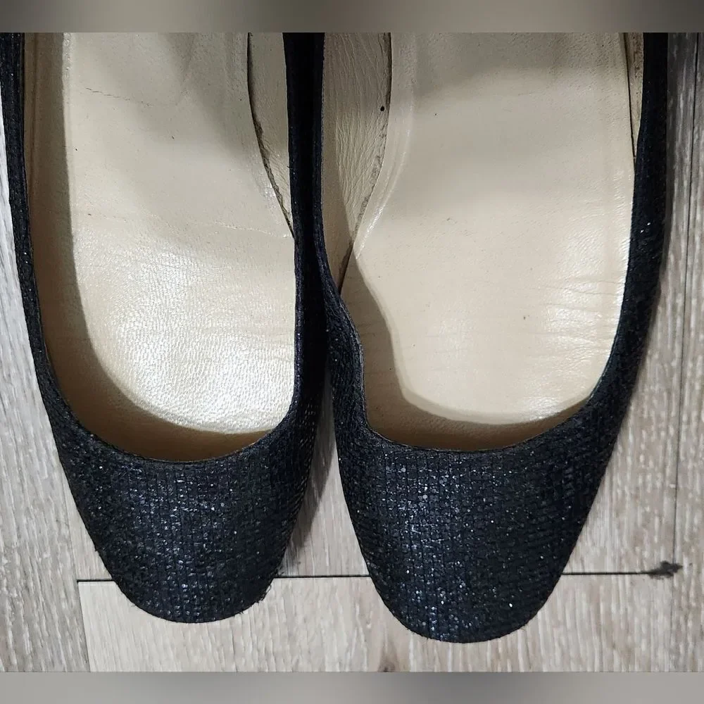 Jimmy Choo Black Sequin Round Toe Flat sz 39